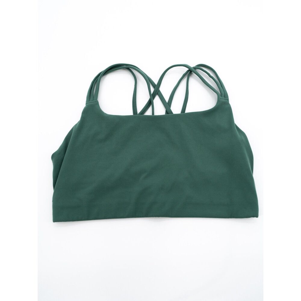 Athleta Womens L Sports Bra Green Medium Support Strappy Crisscross Back Straps